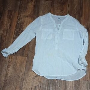 Women's White Linen Blend Casual Button Down Shirt resort Wear Preppy